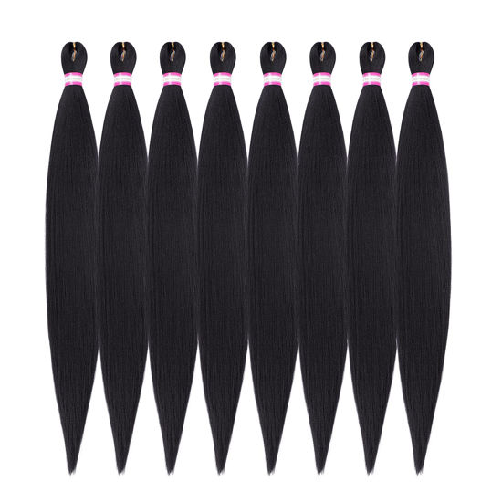 Picture of Pre Stretched Braiding Hair 8 Packs 36 Inch Natural Black Color Long Professional Hair for Braiding Twist Braids Itch Free Hot Water Setting Yaki Straight Synthetic Hair Extensions (#1B)