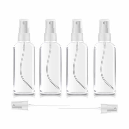 Picture of ZEROFIRE 4 Pack Spray Bottles 2oz Clear Plastic Empty Refillable Mini Spritzer for Travel, Cleaning, Gardening, Skin Care Atomizer for Essential Oils, Perfume