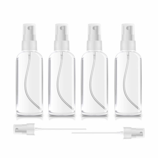 Picture of ZEROFIRE 4 Pack Spray Bottles 2oz Clear Plastic Empty Refillable Mini Spritzer for Travel, Cleaning, Gardening, Skin Care Atomizer for Essential Oils, Perfume