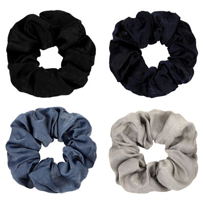 Picture of Silk Satin Scrunchies Women Hair Ties - Ivyu Big Scrunchy Ponytail Holder No Crease Hair Bands Soft Elastic No Hurt Your Hair for Vsco Girl Women Blue