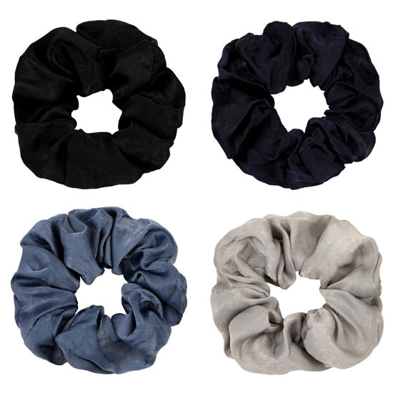 Picture of Silk Satin Scrunchies Women Hair Ties - Ivyu Big Scrunchy Ponytail Holder No Crease Hair Bands Soft Elastic No Hurt Your Hair for Vsco Girl Women Blue