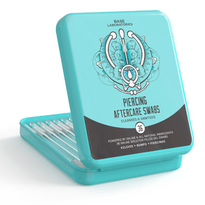 Picture of Base Labs Keloid Bump Removal Gel Swabs | Piercing Aftercare Gel Swabs for Piercing Bump Treatment | Medicated Piercing Cleaner Saline Solution for Ear, Nose, Belly, Body Piercings | 36 Swabs