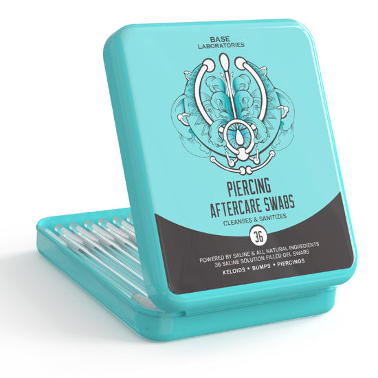 Picture of Base Labs Keloid Bump Removal Gel Swabs | Piercing Aftercare Gel Swabs for Piercing Bump Treatment | Medicated Piercing Cleaner Saline Solution for Ear, Nose, Belly, Body Piercings | 36 Swabs