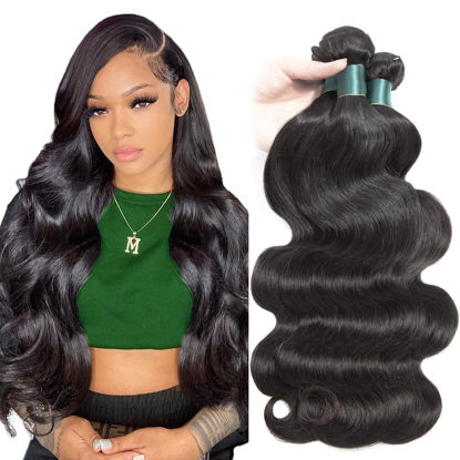 Picture of Superfect Brazilian Human Hair Bundles 18 20 22 Inch Body Wave Bundles Human Hair 12A 100% Unprocessed Virgin Hair Weave 3 Bundles Deals Human Hair Natural Black Color (18 20 22, Body Wave 3 Bundles)