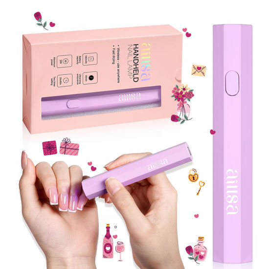 Picture of AILLSA Mini UV Light for Nails Handheld LED Nail Lamp Flash Cure Light Small Gel Nail Lamp Portable Fast Drying UV Light Cordless Single Finger Nail Lamp for Gel Nails Valentine's Day Gift (Purple)
