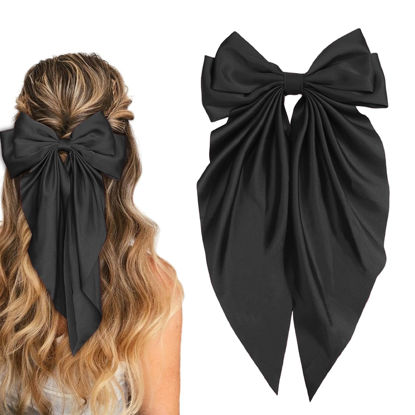 Picture of Silky Satin Women's Hair Bows with Long Tail Bowknot for Hair Clips, Accessories and Gifts (Black)