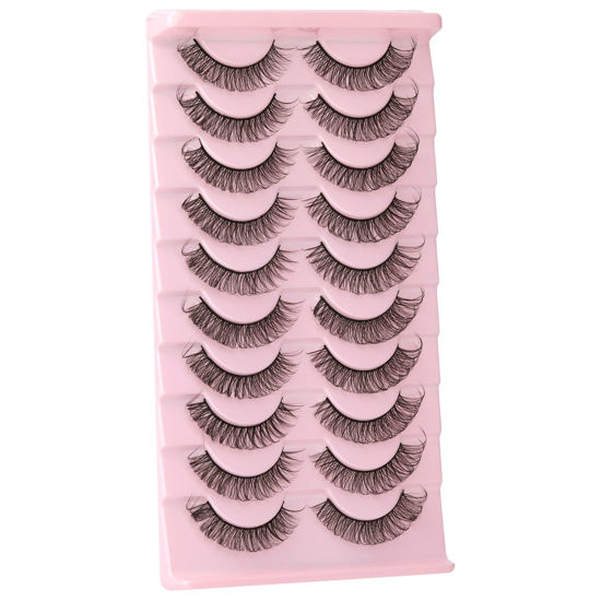 Picture of wiwoseo False Eyelashes Russian Strip Lashes Faux Mink Lashes Wispy Fluffy 16MM Lightweight 3D Effect Russian Volume Fake Eyelashes 10 Pairs Pack
