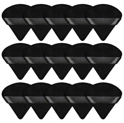 Picture of Pimoys 15 Pieces Powder Puff Triangle Makeup Sponge Setting Powder Puffs for Loose Powder Velour Puff for Face Exquisite Makeup Eyes Contouring, Blender Sponge Beauty Makeup Tool(Black)