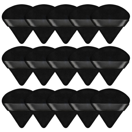 Picture of Pimoys 15 Pieces Powder Puff Triangle Makeup Sponge Setting Powder Puffs for Loose Powder Velour Puff for Face Exquisite Makeup Eyes Contouring, Blender Sponge Beauty Makeup Tool(Black)