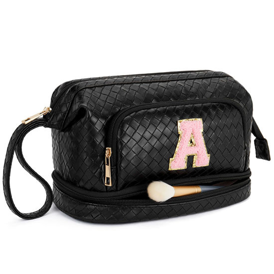 Picture of Telena Makeup Bag Large Capacity Travel Cosmetic Bags Double Layer Portable Make Up Bag for Women Black-A