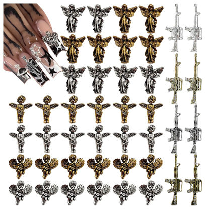 Picture of BBATT-HAPPY 44PCS Nail Charms ，Virgin Mary Cupid Angel 3D Nail Gems Gold Sliver Nail Decorations ，Nail Rhinestones Accessories for Nail Art Supplies Manicure DIY