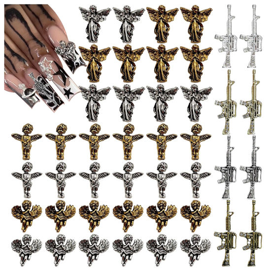 Picture of BBATT-HAPPY 44PCS Nail Charms ，Virgin Mary Cupid Angel 3D Nail Gems Gold Sliver Nail Decorations ，Nail Rhinestones Accessories for Nail Art Supplies Manicure DIY