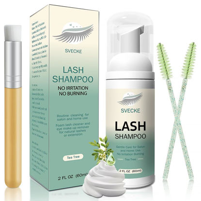 Picture of SVECKE Lash Shampoo Kit for Eyelash Extension, Eyelash Shampoo 2 fl.oz / 60ml, Eyelash Extension Cleanser, Lash Eyelid Foam Cleaning Kit for Salon Use and Home Use (Tea Tree)