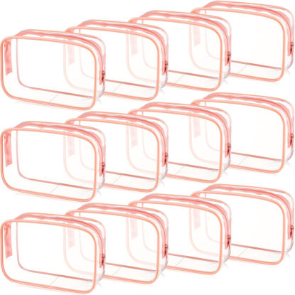 Picture of Weewooday 12 Pieces Clear Cosmetics Bag PVC Zippered Clear Toiletry Carry Pouch Cosmetic Makeup Bag Waterproof Makeup Bag Vinyl Plastic Organizer Case for Vacation Bathroom(Large,Pink)