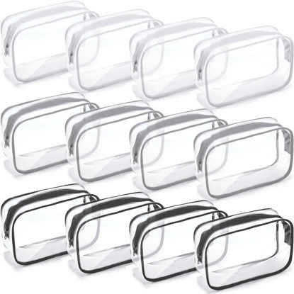 Picture of Weewooday 12 Pieces Clear Cosmetics Bag PVC Zippered Clear Toiletry Carry Pouch Cosmetic Makeup Bag Waterproof Makeup Bag Vinyl Plastic Organizer Case for Vacation Bathroom(Medium,Multicolor)