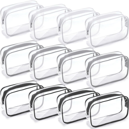 Picture of Weewooday 12 Pieces Clear Cosmetics Bag PVC Zippered Clear Toiletry Carry Pouch Cosmetic Makeup Bag Waterproof Makeup Bag Vinyl Plastic Organizer Case for Vacation Bathroom(Medium,Multicolor)