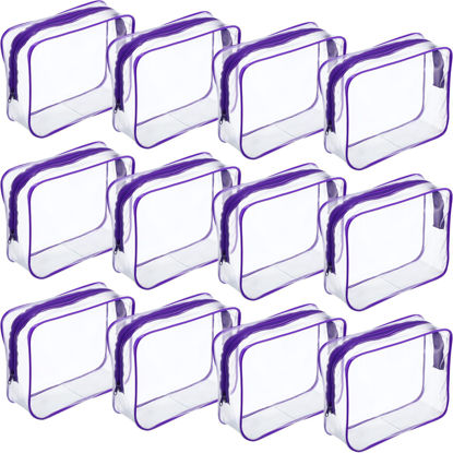 Picture of Weewooday 12 Pieces Clear Cosmetics Bag PVC Zippered Clear Toiletry Carry Pouch Cosmetic Makeup Bag Waterproof Makeup Bag Vinyl Plastic Organizer Case for Vacation Bathroom(Large,Purple)