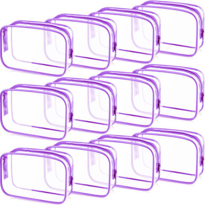 Picture of Weewooday 12 Pieces Clear Cosmetics Bag PVC Zippered Clear Toiletry Carry Pouch Cosmetic Makeup Bag Waterproof Makeup Bag Vinyl Plastic Organizer Case for Vacation Bathroom(Medium,Purple)