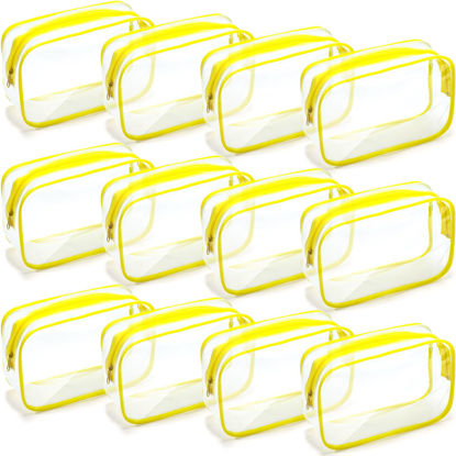 Picture of Weewooday 12 Pieces Clear Cosmetics Bag PVC Zippered Clear Toiletry Carry Pouch Cosmetic Makeup Bag Waterproof Makeup Bag Vinyl Plastic Organizer Case for Vacation Bathroom(Medium,Yellow)