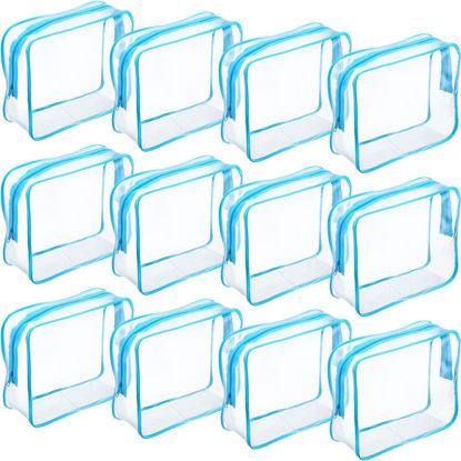 Picture of Weewooday 12 Pieces Clear Cosmetics Bag PVC Zippered Clear Toiletry Carry Pouch Cosmetic Makeup Bag Waterproof Makeup Bag Vinyl Plastic Organizer Case for Vacation Bathroom(Large,Blue)
