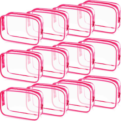 Picture of Weewooday 12 Pieces Clear Cosmetics Bag PVC Zippered Clear Toiletry Carry Pouch Cosmetic Makeup Bag Waterproof Makeup Bag Vinyl Plastic Organizer Case for Vacation Bathroom(Small,Rose Red)