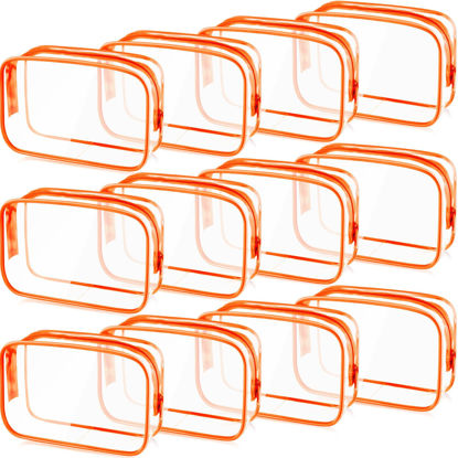 Picture of Weewooday 12 Pieces Clear Cosmetics Bag PVC Zippered Clear Toiletry Carry Pouch Cosmetic Makeup Bag Waterproof Makeup Bag Vinyl Plastic Organizer Case for Vacation Bathroom(Large,Orange)