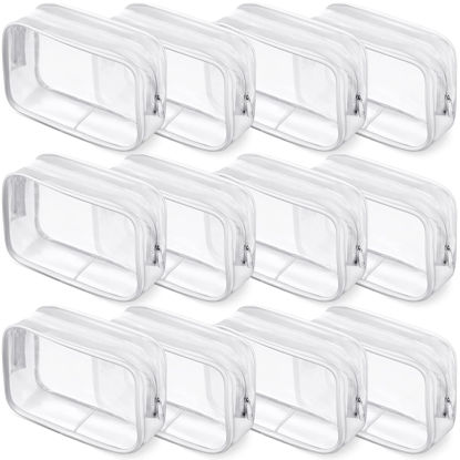 Picture of Weewooday 12 Pieces Clear Cosmetics Bag PVC Zippered Clear Toiletry Carry Pouch Cosmetic Makeup Bag Waterproof Makeup Bag Vinyl Plastic Organizer Case for Vacation Bathroom(Small,White)
