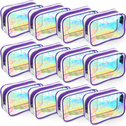 Picture of Weewooday 12 Pieces Clear Cosmetics Bag PVC Zippered Clear Toiletry Carry Pouch Cosmetic Makeup Bag Waterproof Makeup Bag Vinyl Plastic Organizer Case for Vacation Bathroom(Medium,Dazzling)