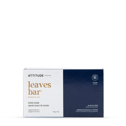 Picture of ATTITUDE Bath and Shower Body Soap Bar, EWG Verified, Plastic-free, Plant and Mineral-Based Ingredients, Vegan and Cruelty-free Personal Care Products, Sage and Rosemary, 4 Ounces