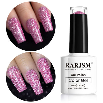 Picture of RARJSM Reflective Glitter Gel Polish Rose Pink Sparkle Rainbow Shimmer Gel Nail Polish Holographic 7.5ml Soak Off LED UV Bright Disco Diamond Nail Gel Polish Nail Art Manicure Salon DIY Home