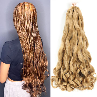 Picture of French Curly Braiding Hair 24 Inch 8 Packs - Pre Stretched Bouncy Braiding Hair- Loose Wavy Braiding Hair Synthetic Hair Extensions For Black Women (24 inch 8 packs, 27)
