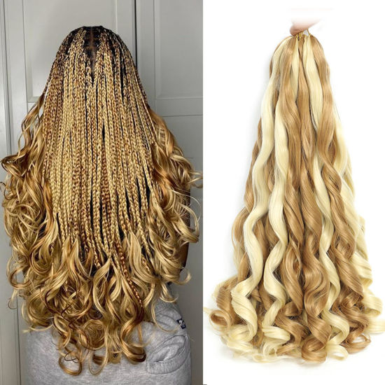 Picture of French Curly Braiding Hair 18 Inch 8 Packs - Pre Stretched Bouncy Braiding Hair- Loose Wavy Braiding Hair Synthetic Hair Extensions For Black Women (18 inch 8 packs 27/613)