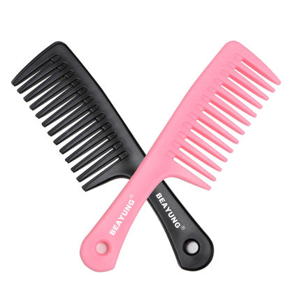 Picture of BEAYUNG 2 PCS Large Wide Tooth Comb, Shower Combs for Women, Curly Hair Brush, Detangling Comb, Hair Styling Comb, Hairdressing Tool (1Black,1Pink)
