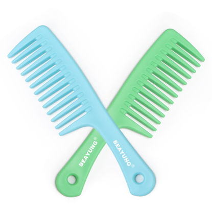 Picture of BEAYUNG 2PCS Large Wide Tooth Comb, Shower Combs, Hair comb for wet curly hair, Durable Hair Brush for Best Styling and Professional Hair Care(1Blue,1Green)