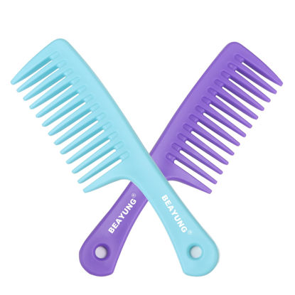 Picture of BEAYUNG 2 PCS Large Wide Tooth Comb, Shower Combs for Women, Curly Hair Brush, Detangling Comb, Hair Styling Comb, Hairdressing Tool (1Purple,1Blue)