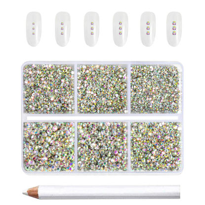 Picture of Beadsland Flatback AB Crystal Rhinestones Nail Gems, Round Rhinestones for Crafts,Mixed 6 Sizes with Wax Pencil Kit, SS3-SS10, 7200pcs