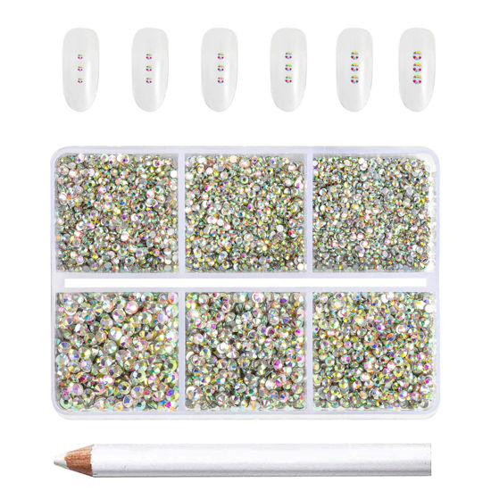 Picture of Beadsland Flatback AB Crystal Rhinestones Nail Gems, Round Rhinestones for Crafts,Mixed 6 Sizes with Wax Pencil Kit, SS3-SS10, 7200pcs