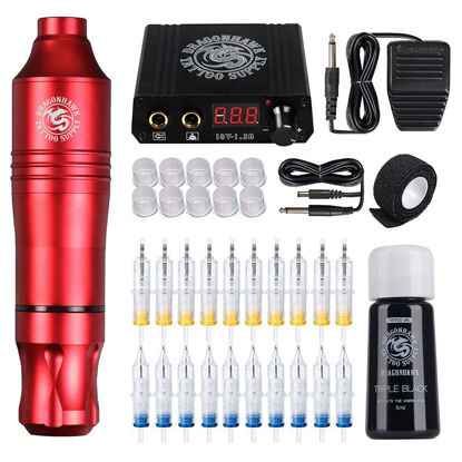 Picture of Dragonhawk Pro Complete Tattoo Pen Kit - Lightweight Tattoo Pen Machine 20Pcs Cartridges Needles Power Supplies for Tattoo Beginners 1013-7-2