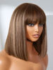 Picture of LUVME HAIR 12Inch Ash Blonde Highlights Yaki Blunt Cut Bob Wig with Bangs Glueless Minimalist Lace Short Wig Breathable Cap