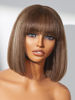Picture of LUVME HAIR 10 Inch Yaki Straight Bob Wig with Bangs Ash Blonde Highlights Blunt Cut Bob Wig Human Hair Glueless HD Lace Bob Wig Ready to Go Short Wigs For Women 180 Density (Breathable Cap)