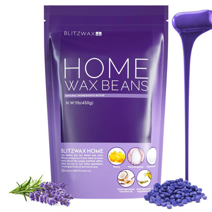 Picture of BLITZWAX Lavender Hard Wax Beads for Hair Removal - 1lb Coarse Hair Formula - Painless Wax for Sensitive Skin, Face, Full Body, Bikini - At-Home Waxing Beads for Women Men