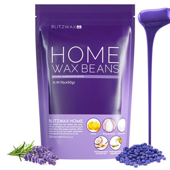 Picture of BLITZWAX Lavender Hard Wax Beads for Hair Removal - 1lb Coarse Hair Formula - Painless Wax for Sensitive Skin, Face, Full Body, Bikini - At-Home Waxing Beads for Women Men