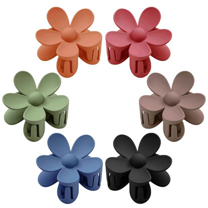 Picture of Flower Hair Clips 6 PCS Flower Claw Clips Daisy Clips for Women Matte Large Claw Clips Strong Hold Jaw Clamps Hair Accessories for Thick Hair 6 Colors