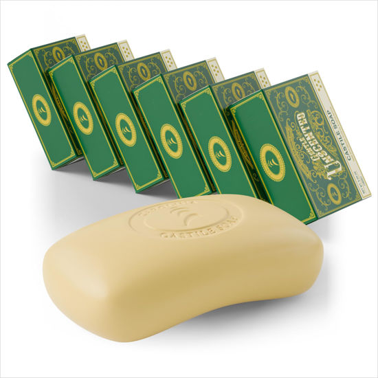 Picture of Castile Unscented Bar Soap - 6 Natural Soap Bars for Men, Women, and Kids - EWG Verified with raw Organic Cocoa Butter and Olive Oil by Carolina Castile, 5 oz Each