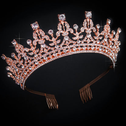 Picture of COCIDE Rose Gold Tiara and Crown for Women Birthday Headband for Girls Crystal Queen Hairpiece Bride Hair Accessories for Party Bridesmaids Wedding Halloween Costume Cosplay Christmas Gifts