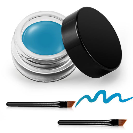 Picture of Erinde Gel Eyeliner, Waterproof Long Lasting Cream Eyeliner Gel, High-Intensity Pigments Smudge-Proof Eye Liner Makeup, Eyeshadow Primer Eyeliner with 2PCS Eyeliner Brushes 10# Water Blue