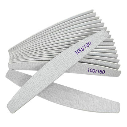Picture of Nail Files (12 Pack), 100/180 Grit Wooden Emery Board Nail File Double Sided Wood Emory Fingernail Files for Natural Nails Professional Reusable Manicure Pedicure Curved