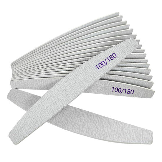 Picture of Nail Files (12 Pack), 100/180 Grit Wooden Emery Board Nail File Double Sided Wood Emory Fingernail Files for Natural Nails Professional Reusable Manicure Pedicure Curved