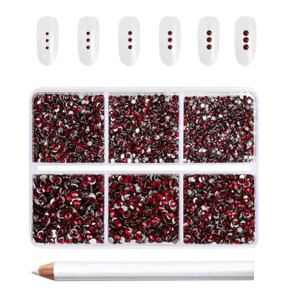 Picture of Beadsland 7200pcs Flatback Rhinestones,Dark Red Rhinestones Nail Gems Round Crystal Rhinestones for Crafts,Mixed 6 Sizes with Wax Pencil Kit, SS3-SS10,Dark Siam