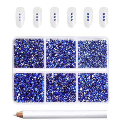 Picture of Beadsland 7200pcs Flatback Rhinestones,Royal Blue Rhinestones Nail Gems Round Crystal Rhinestones for Crafts,Mixed 6 Sizes with Wax Pencil Kit, SS3-SS10,Sapphire